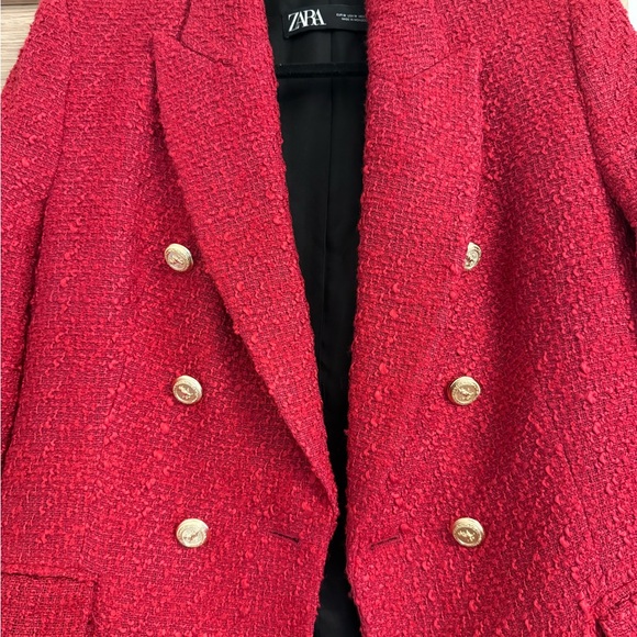 Zara Women's Bold Fuchsia Blazer with Gold Buttons - Picture 3 of 5